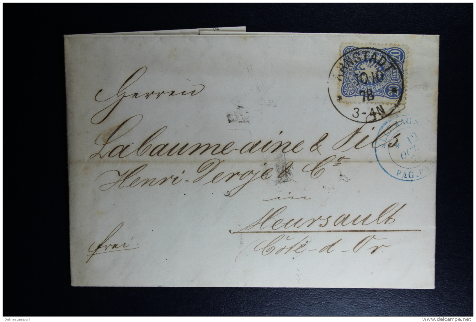 Germany  Complete Letter  Arnstadt -&gt; Allemagne Paq Paris -&gt; Meursault France  1878 - Briefe U. Dokumente