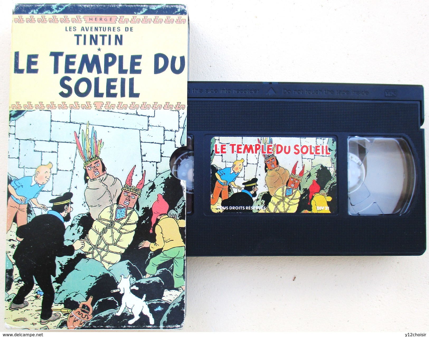 CASSETTE VIDEO VHS SECAM TINTIN LE TEMPLE DU SOLEIL DUREE 80 MN ENV. DESSIN ANIME D APRES HERGE - Dibujos Animados