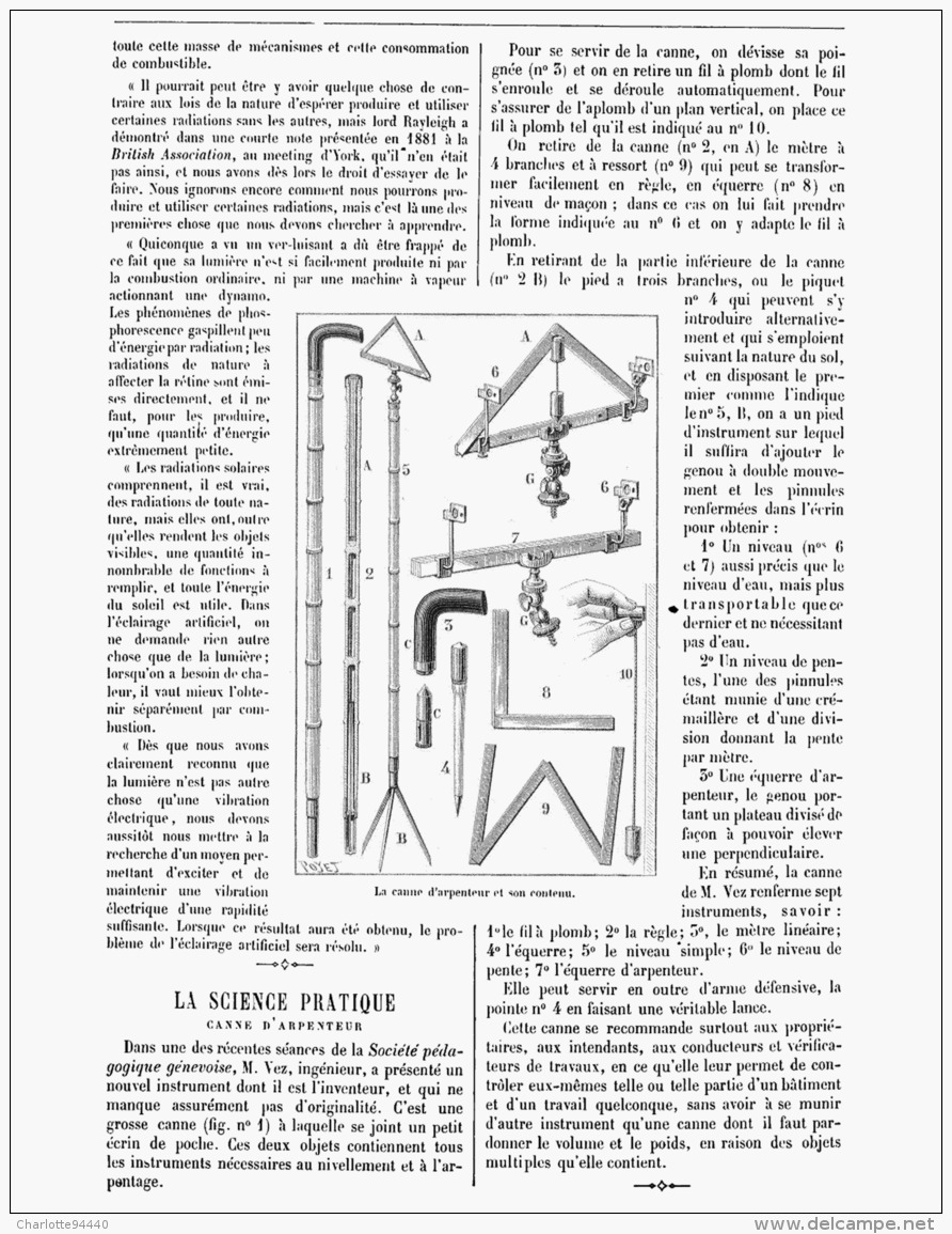 SCIENCE PRATIQUE  " CANNE D'ARPENTEUR "  1888 - Autres & Non Classés