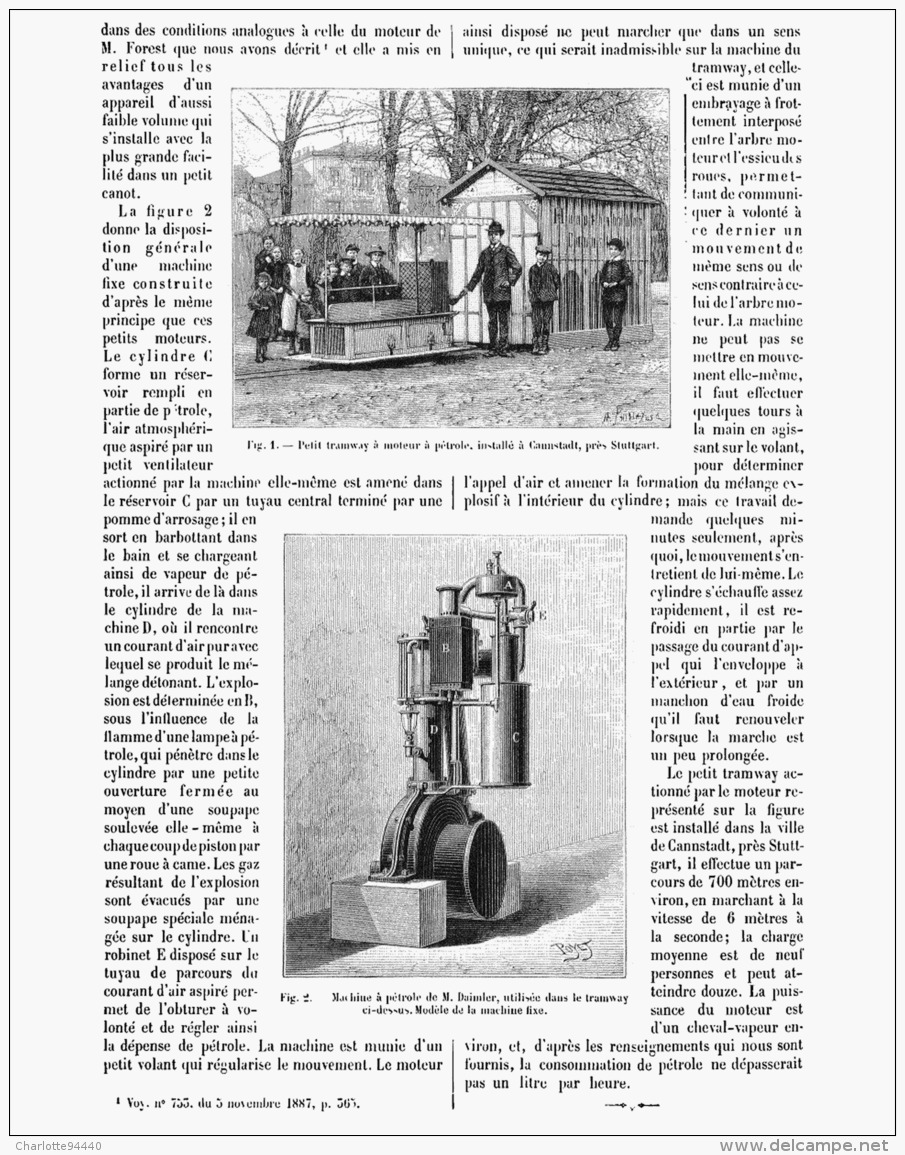 LE MOTEUR à PETROLE " DAIMLER "   1888 - Voitures