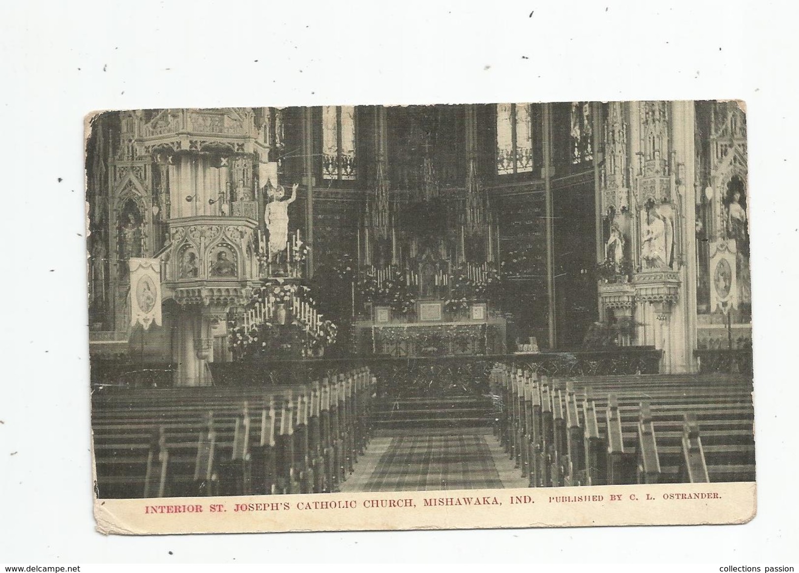 Cp , ETATS UNIS , INDIANA , MISHAWAKA , Interior St Joseph's Catholic Church , Voyagée 1913 - Autres & Non Classés