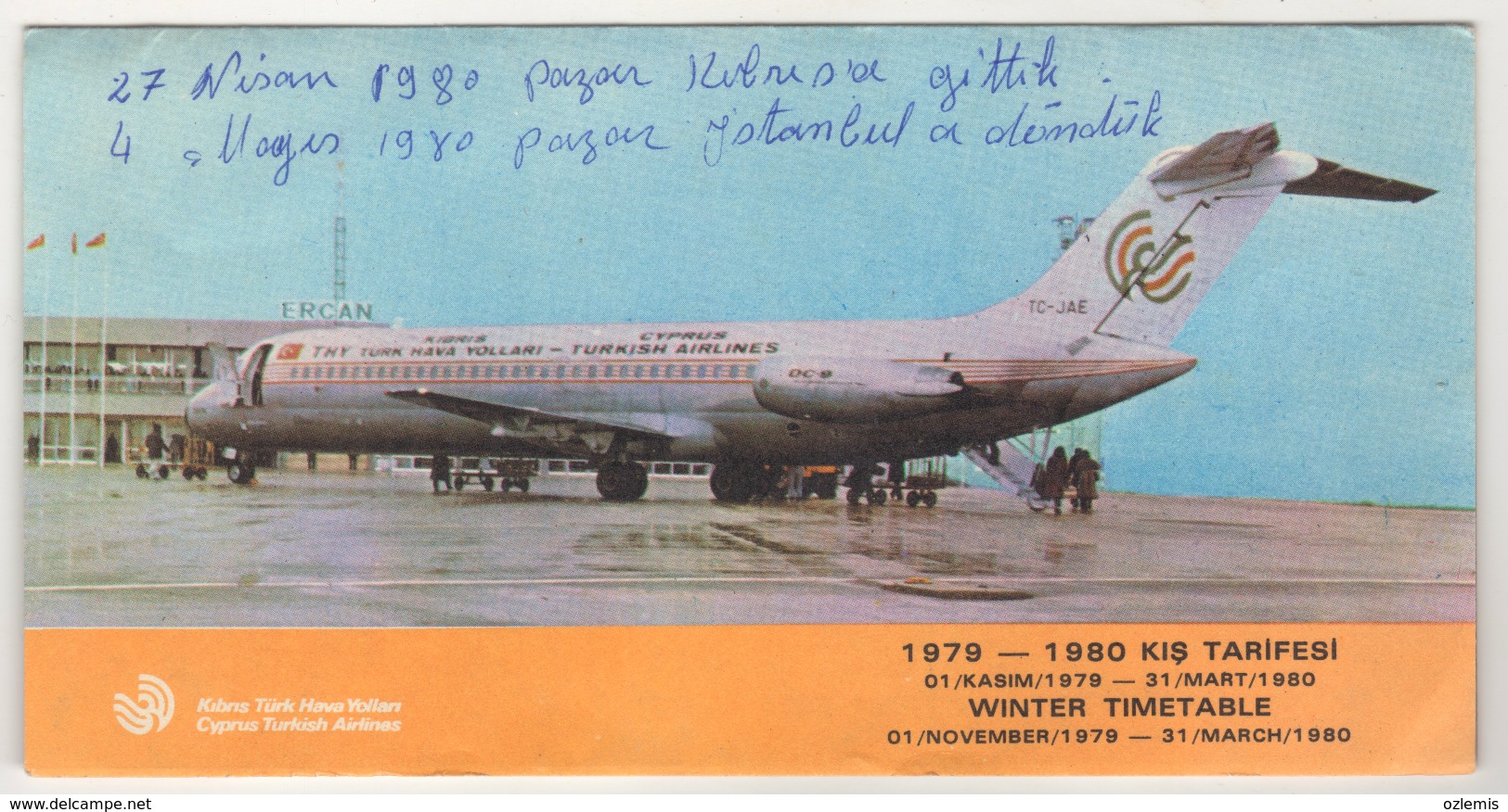 CYPRUS TURQUIE,TURKEI TURKEY CYPRUS TURKISH AIRLINES 1979-1980 WINTER TIMETABLE - Timetables