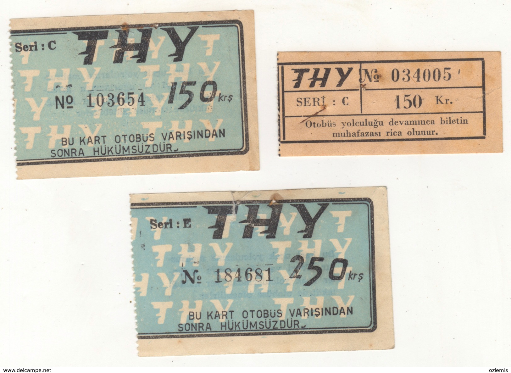 TURQUIE,TURKEI,TURKEY,TURKISH AIRLINES 1950-1970 TICKET AND THY BUS TICKET - Biglietti