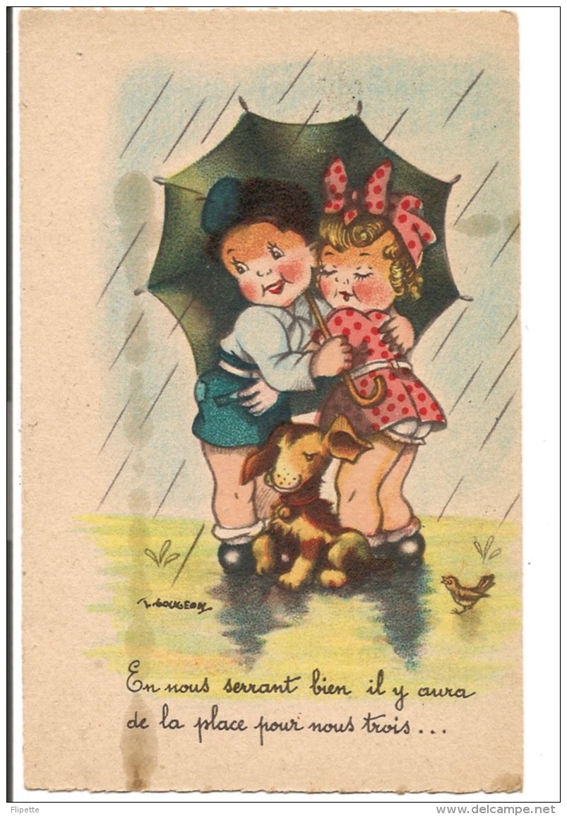 Ldiv461 - Deux Enfants Sous Un Parapluie "En Nous Serrant Bien..." - Illustrateur  Gougeon - R.Hamel - Gougeon