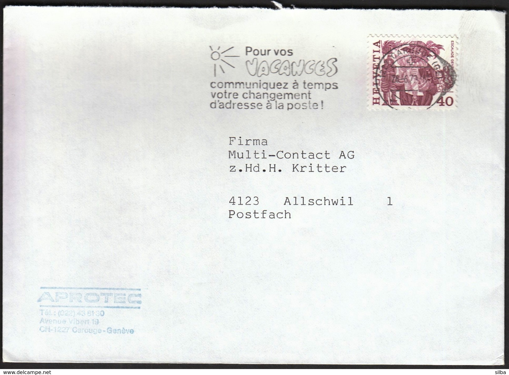 Switzerland Carouge 1979 / Tourism / Pour Vos Vacances / Sun / Machine Stamp - Other & Unclassified