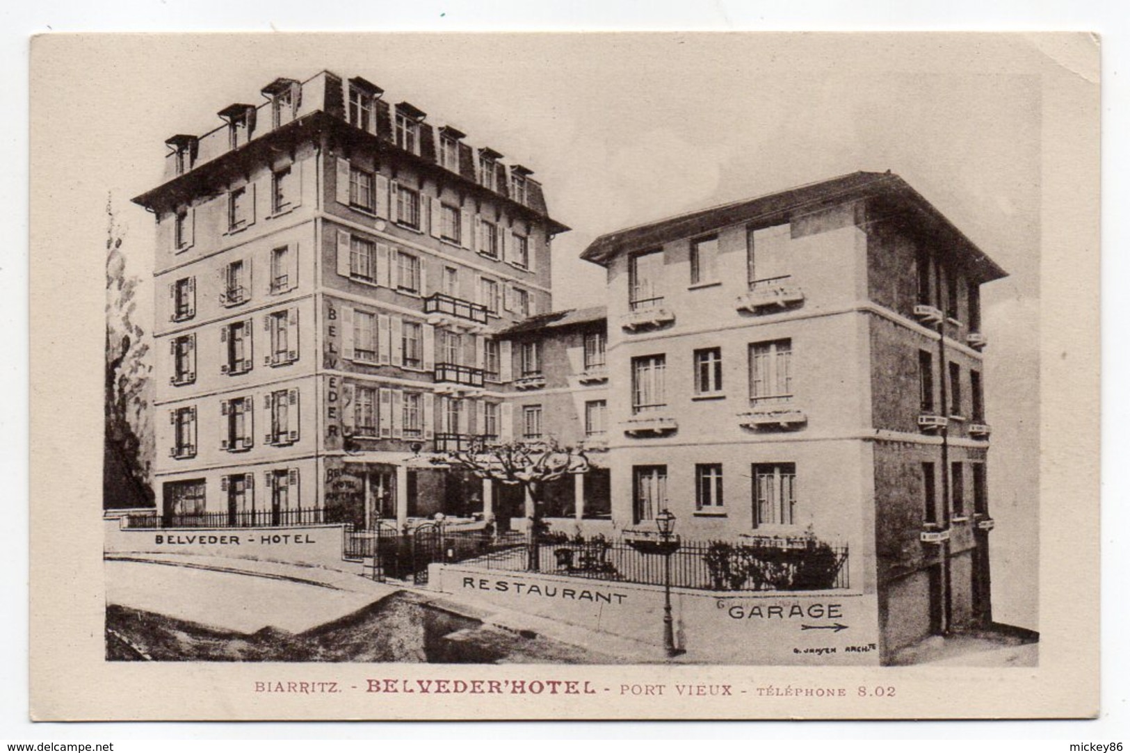 BIARRITZ--BELVEDER'HOTEL--Port-Vieux--carte Publicitaire De L'Hôtel  Photo E.Mathieu - Biarritz