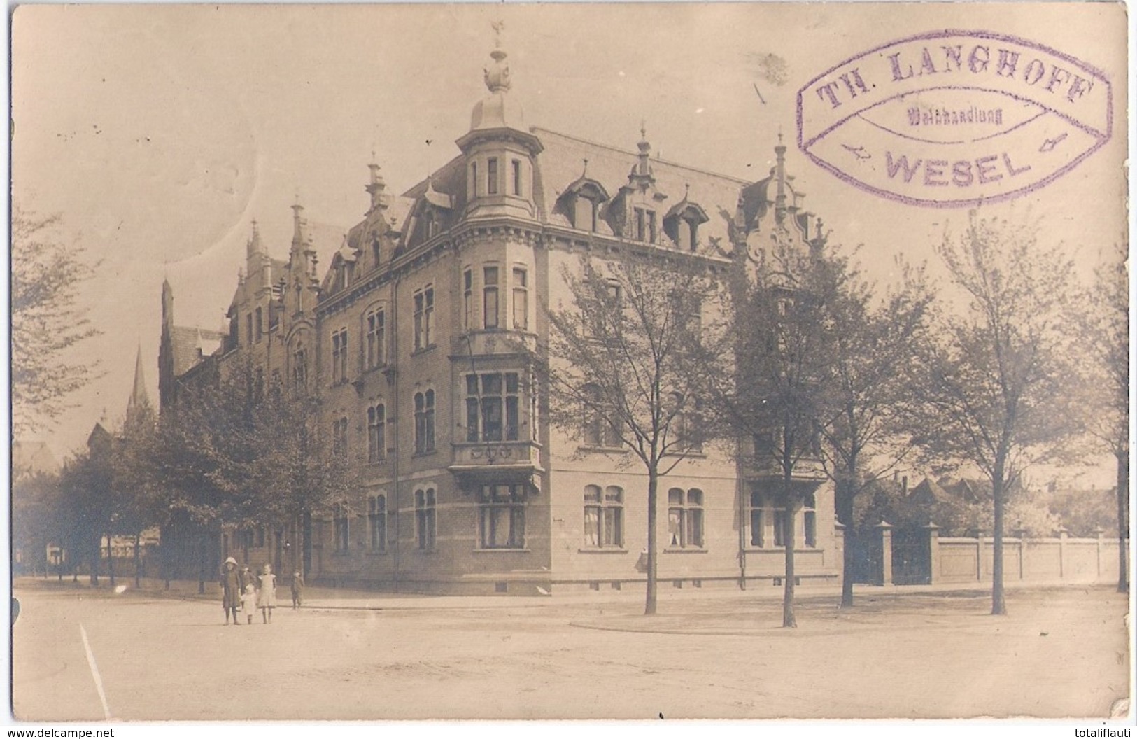 WESEL Stempel TH LANGHOFF Waldhandlung Roter Feldpost Aufkleber Gelaufen 27.4.1916 Original Private Fotokarte - Wesel