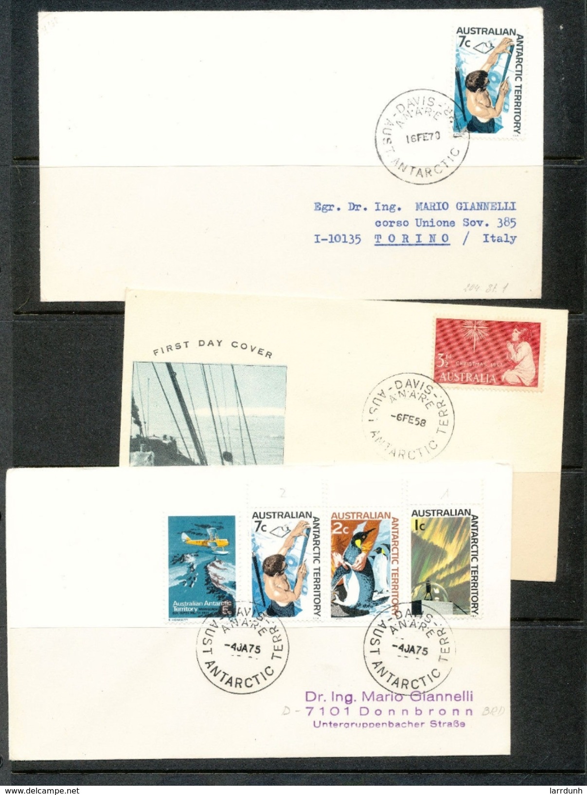 Australia Antarctic Territory AAT Measuring Snow Penguin Christmas Penguin Plane On Covers Davis ANARE 1958 - 1975 A04s - Covers & Documents