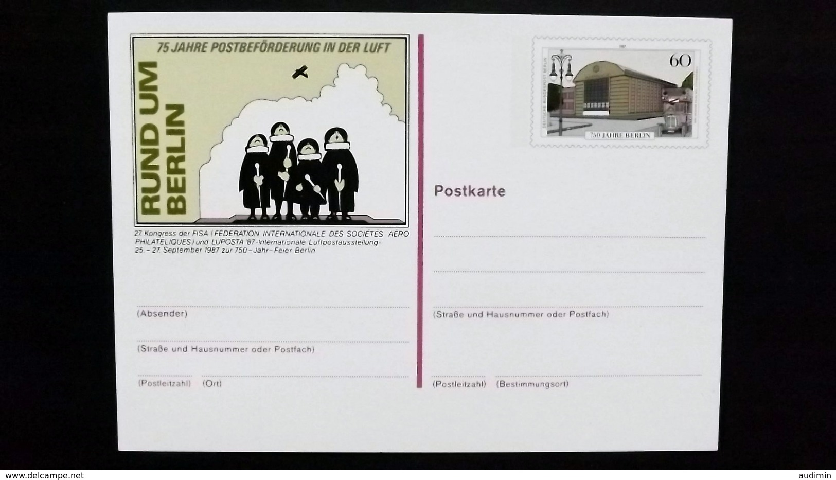 Deutschland Berlin P127 ** Amtl. Sonderpostkarte, LUPOSTA '87 - Postcards - Mint