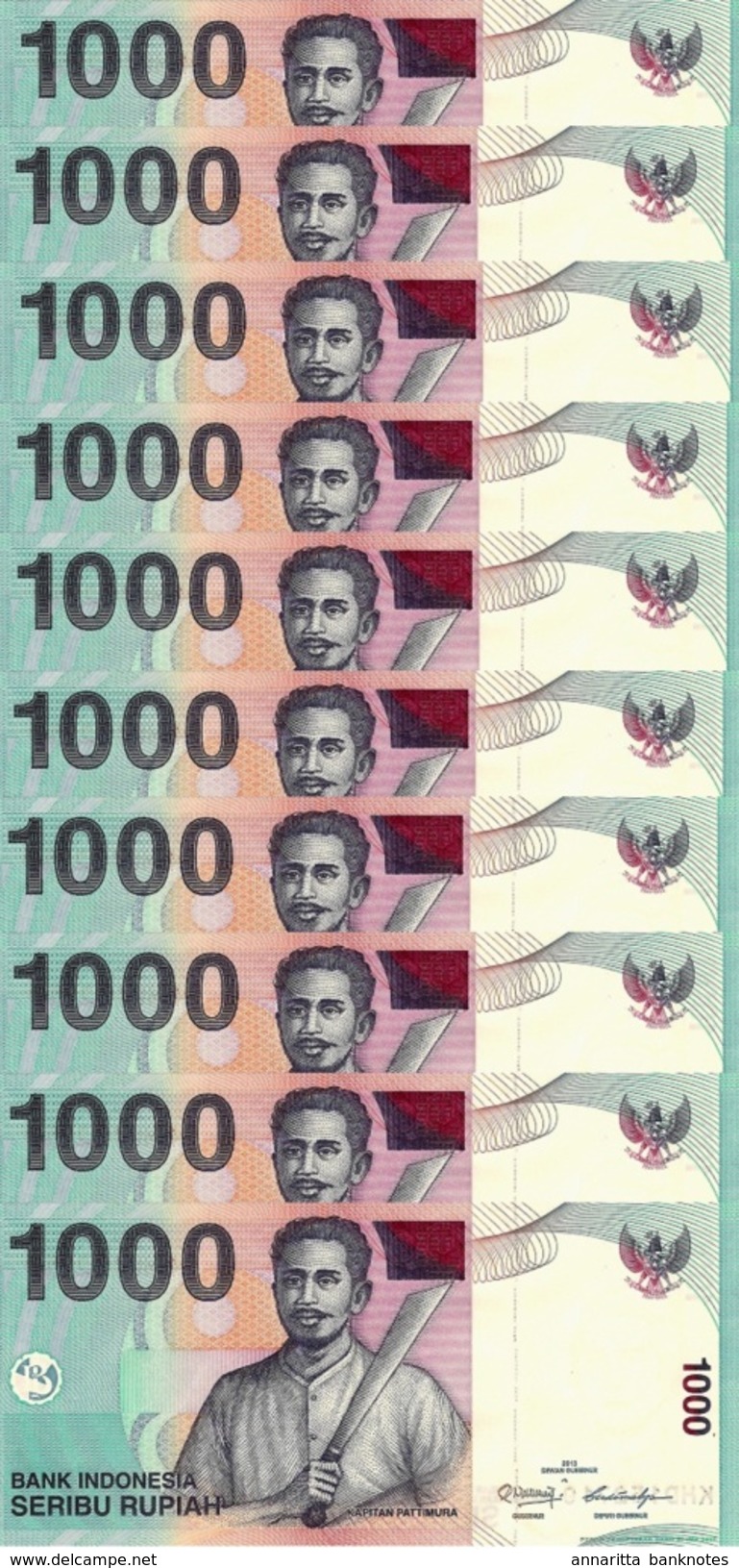 INDONESIA 1000 RUPIAH 2013 (2000) P-141m UNC 10 PCS [ID597m] - Indonesia