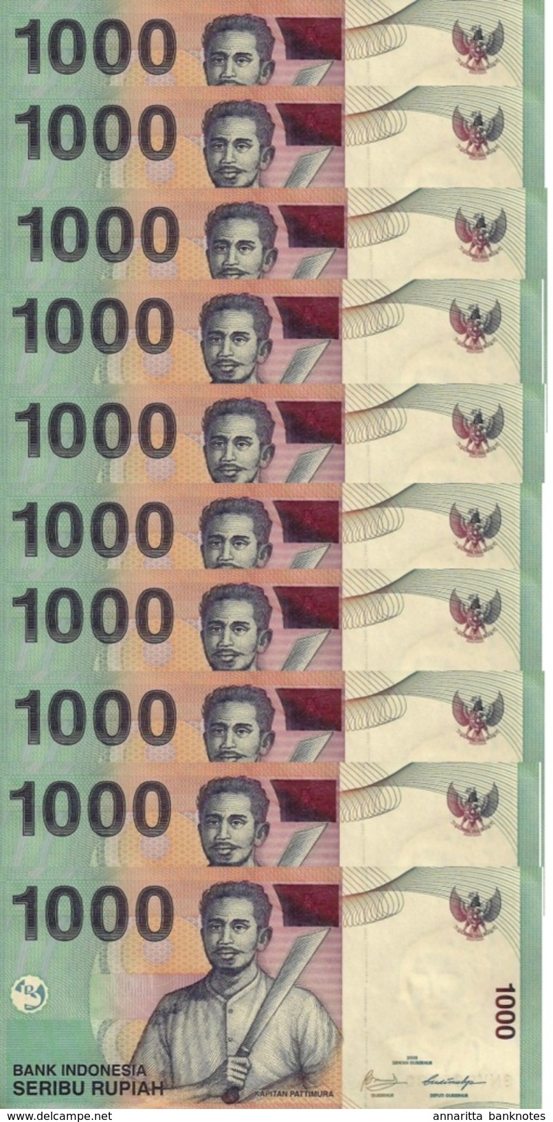 INDONESIA 1000 RUPIAH 2009 (2000) P-141j UNC 10 PCS  [ID597j] - Indonesia