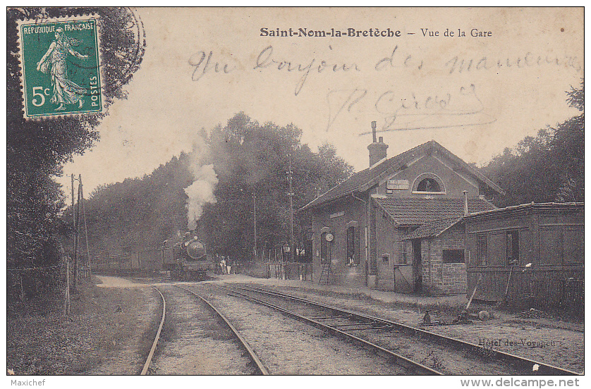 Saint Nom La Bretèche - Vue De La Gare, Train Entrant En Gare (souvenir De Manoeuvres De La 6ième Division) Circulé 1912 - St. Nom La Breteche