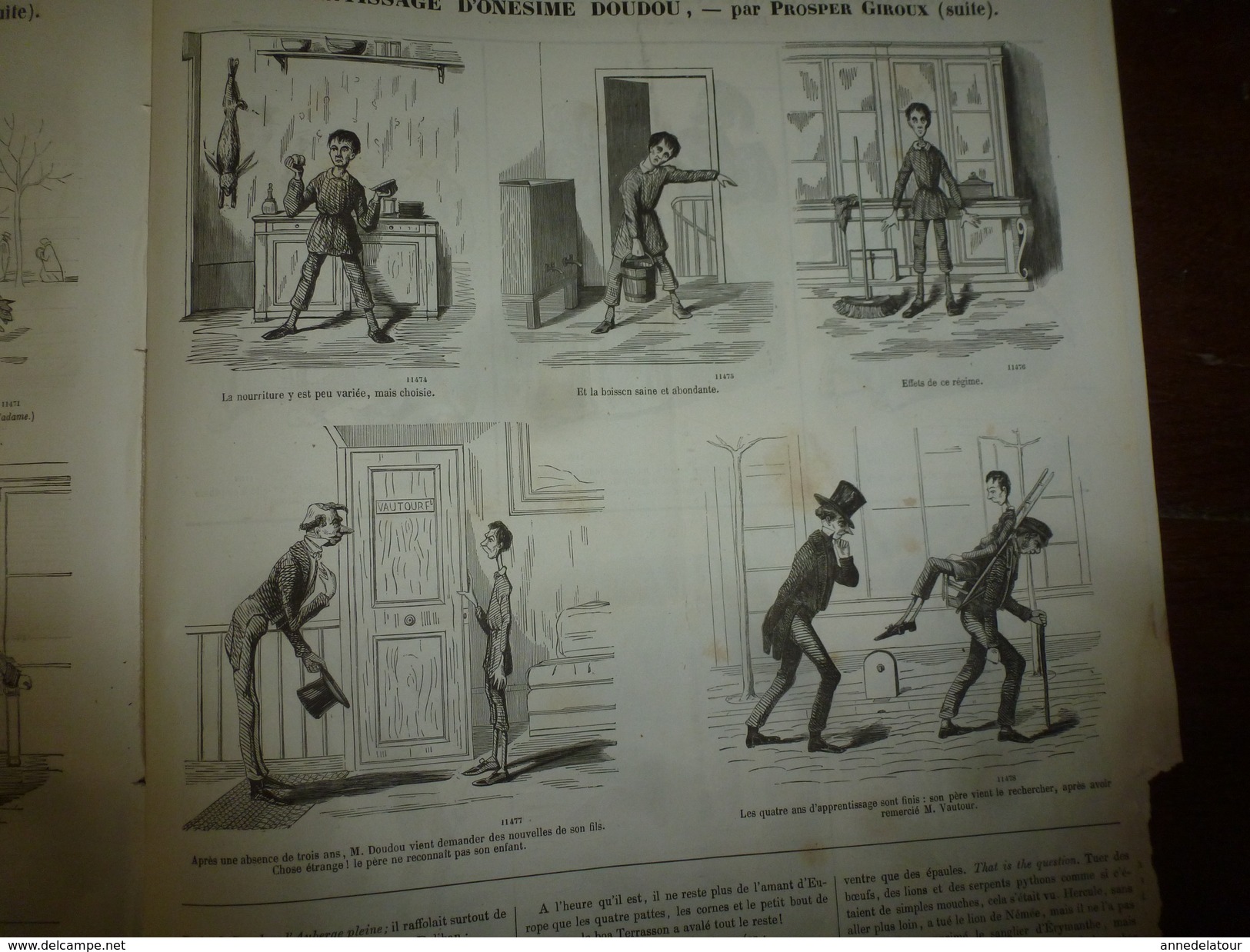 1855 Gravures  du Journal pour Rire: Nos braves troupiers;L'apprenti DOUDOU;Prodigue et prodige;Hiéroglyphes;etc