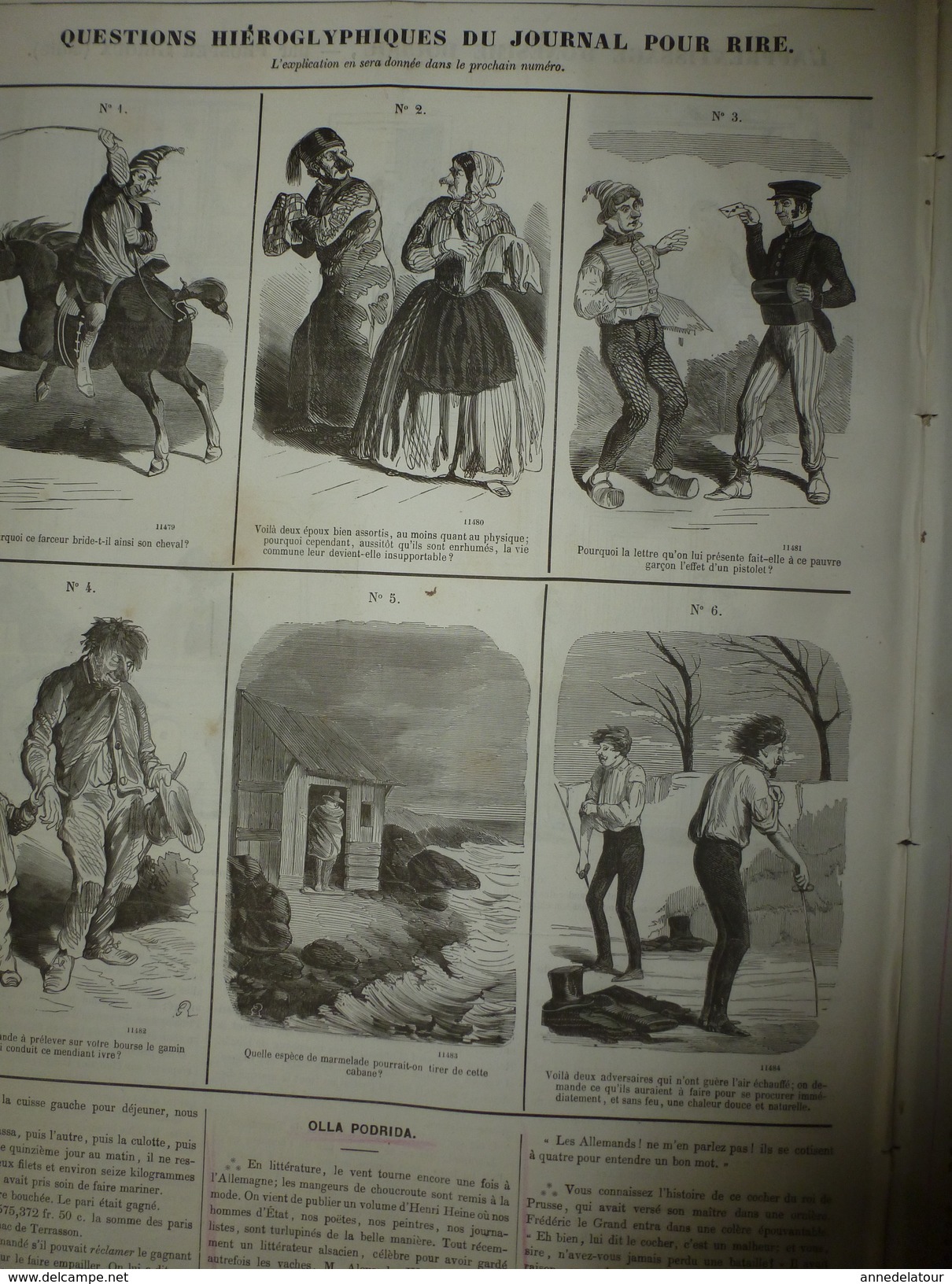 1855 Gravures  du Journal pour Rire: Nos braves troupiers;L'apprenti DOUDOU;Prodigue et prodige;Hiéroglyphes;etc