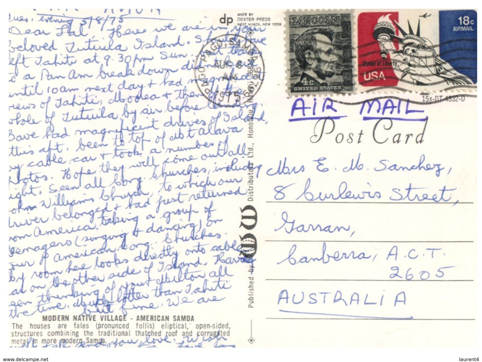 (720) American Samoa Village (with Stamp) - Samoa Americana