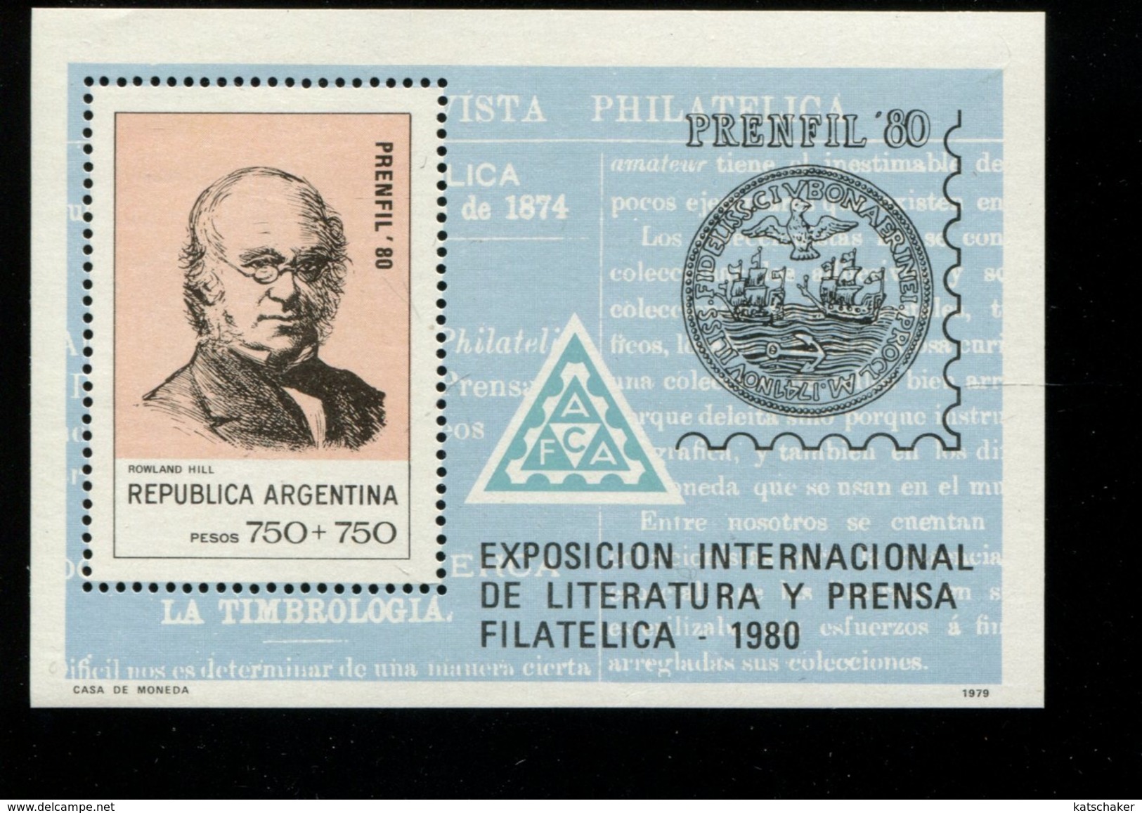 443109390 ARGENTINIE DB 1979 POSTFRIS MINTNEVER HINGED POSTFRIS NEUF YVERT BF 20 21 22 23 - Blocks & Sheetlets