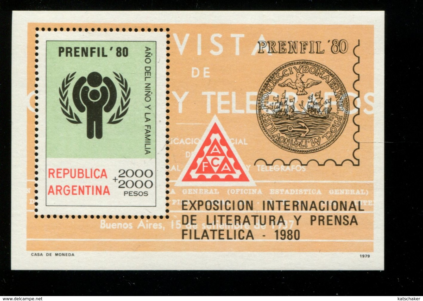 443109390 ARGENTINIE DB 1979 POSTFRIS MINTNEVER HINGED POSTFRIS NEUF YVERT BF 20 21 22 23 - Blocks & Sheetlets