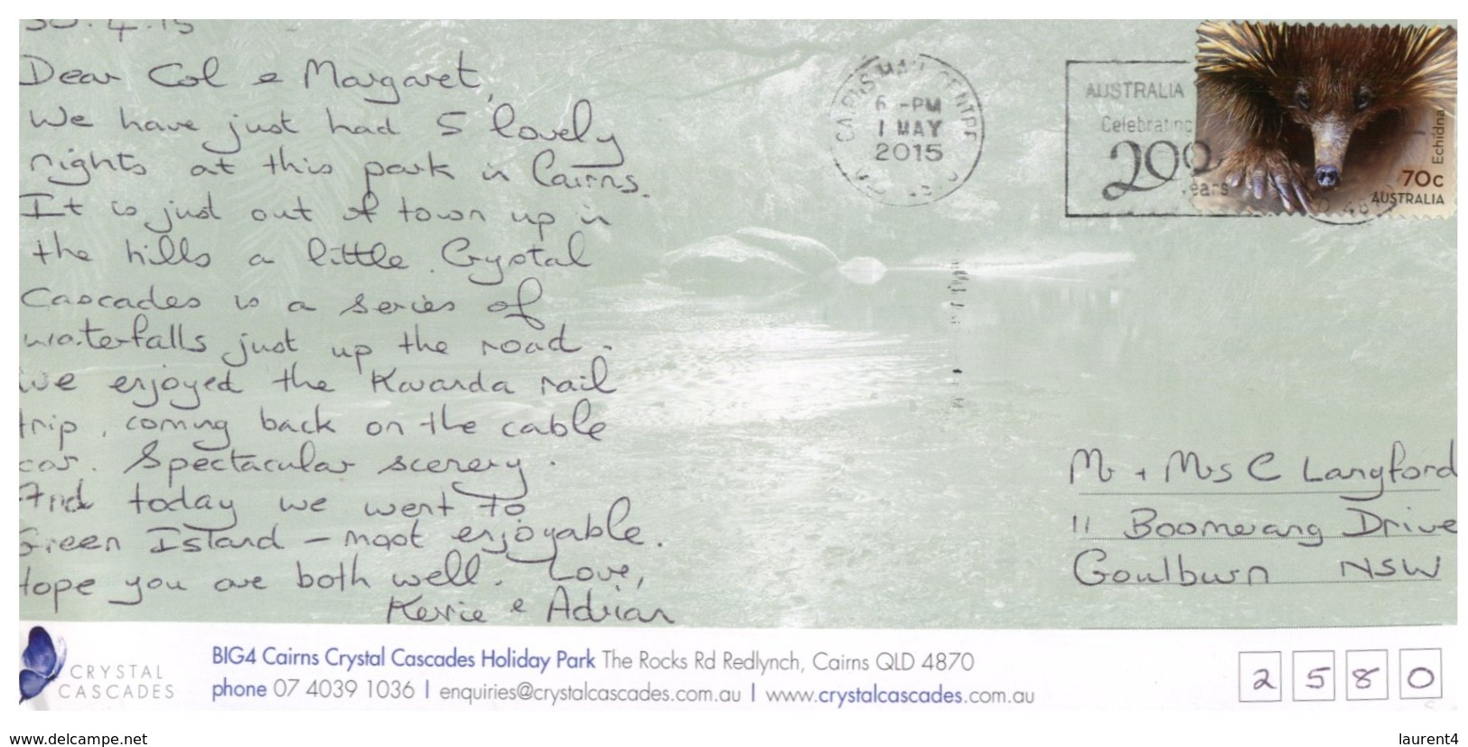 (721) Australia - QLD _ Cairns Holiday Park  (long Card)   (with Stamp) - Cairns