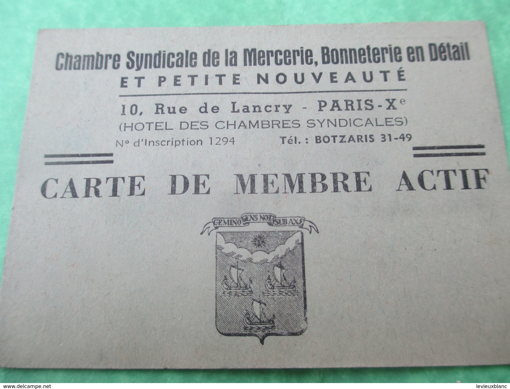 Carte De Membre Actif/Chambre Syndicale De La Mercerie, Bonneterie En Détail/Paris/ HIET/ /1945    AEC58 - Autres & Non Classés