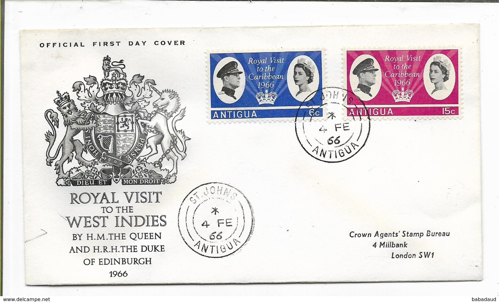 Antigua, 1966 Royal Visit, First Day Cover - Antigua And Barbuda (1981-...)