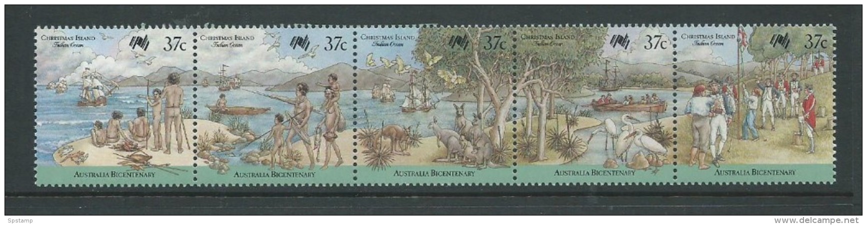 Christmas Island 1988 Australia Bicentennial Strip Of 5 MNH - Christmas Island