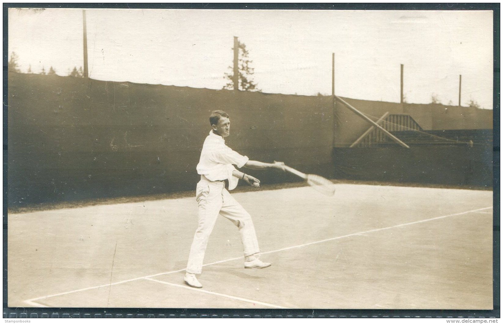 1912 Sweden Stockholm Olympics Official Postcard No 12. ' Lawn Tennis - Winslow, South Africa' - Olympic Games