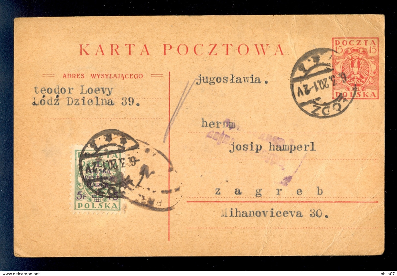 Poland - Stationery, Additionally Franked And Sent From Lodza To Zagreb 06.03.1920.  Military Censorship / 2 Scans - Sonstige & Ohne Zuordnung