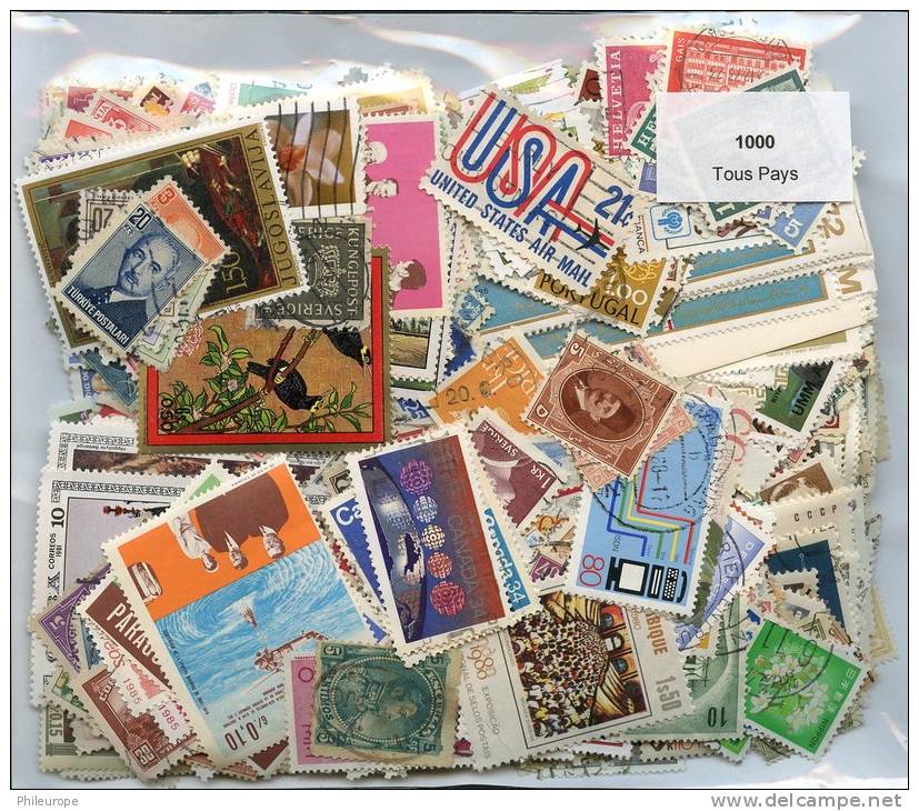 Lot 1000 Timbre Tous Pays - Vrac (min 1000 Timbres)