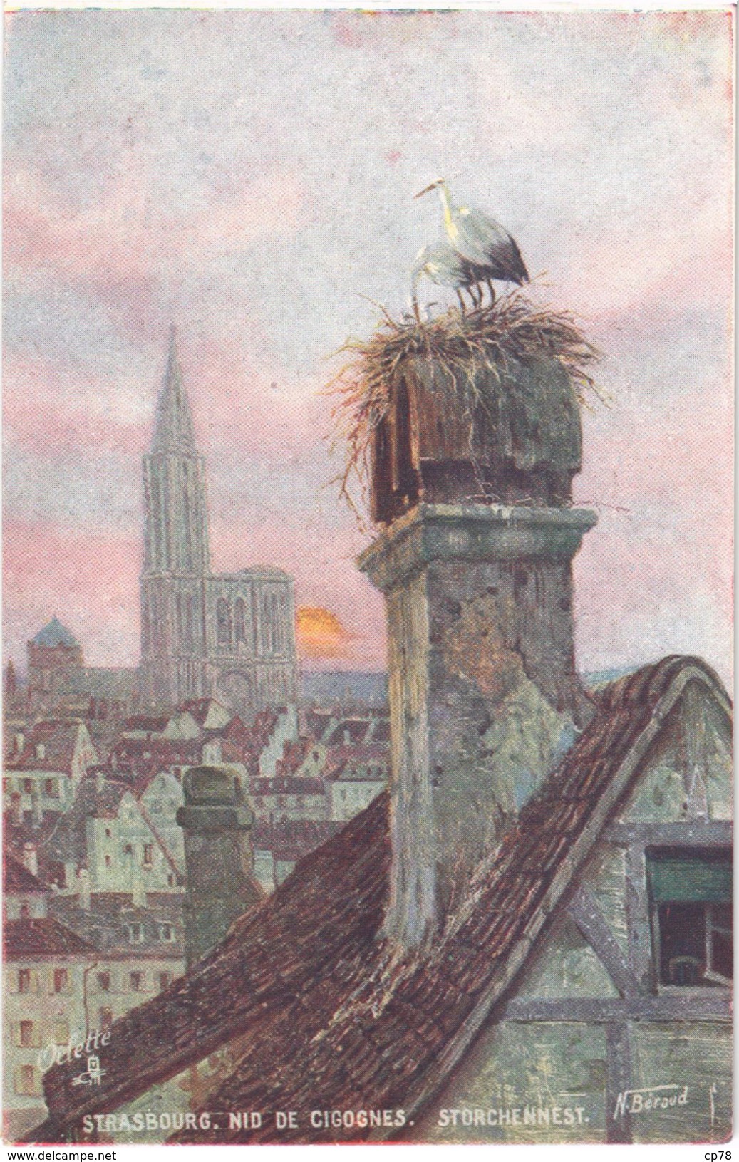 STRASBOURG (67) Nid De Cigogne - Storchennest - Illustration De N. BERAUD - Carte Postale "TUCK" - Strasbourg