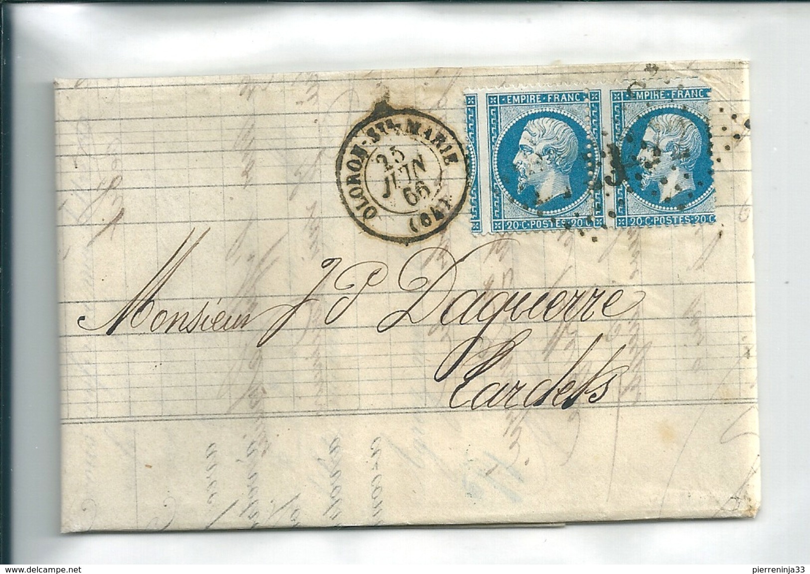 Classiques De France : Lettre Napoléon N°22  Paire ,Variété : Beau Début De Piquage à Cheval - 1862 Napoléon III