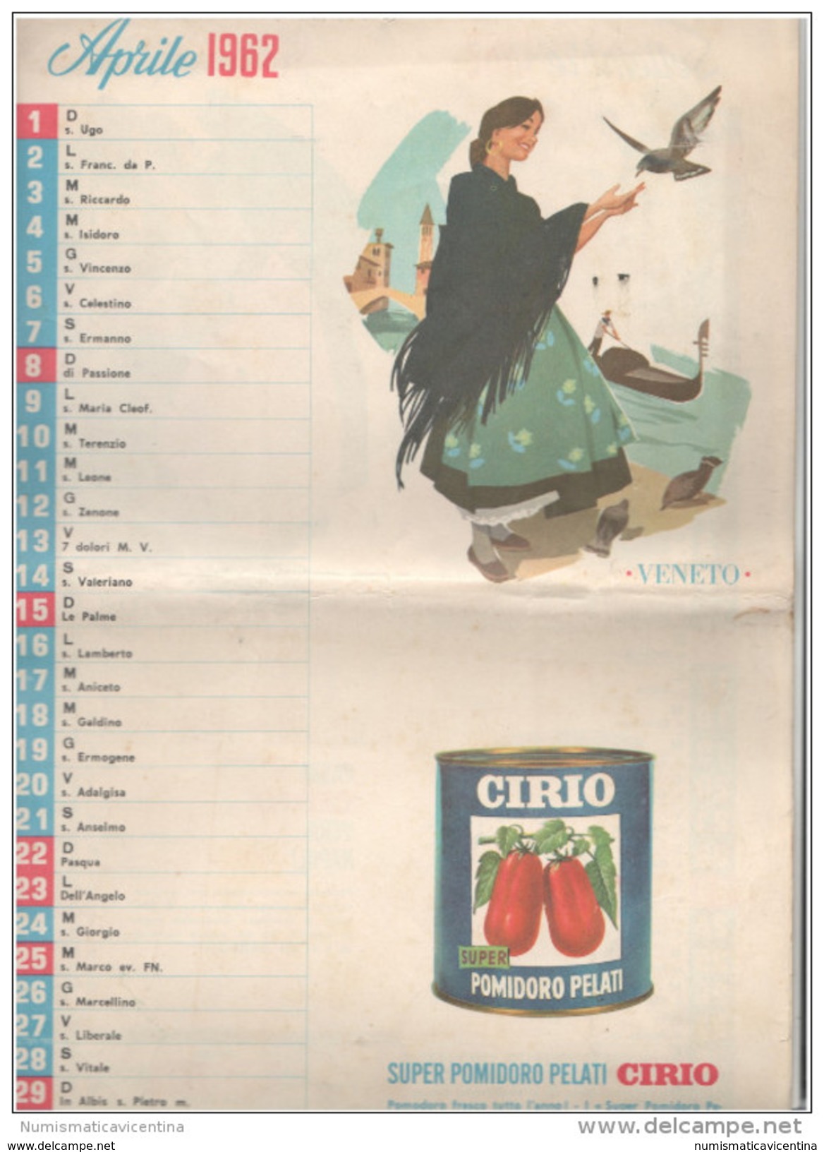CIRIO 1962 Calendario Pubblicità Regioni D'Italia Alimentazione - Big : 1961-70