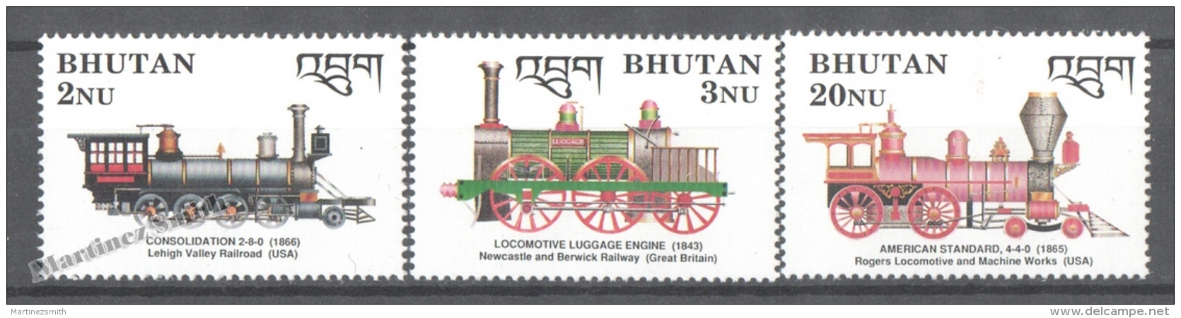 Bhutan - Bhoutan 1989 Yvert 884-86, The Steam Era, Locomotives - MNH - Bhoutan