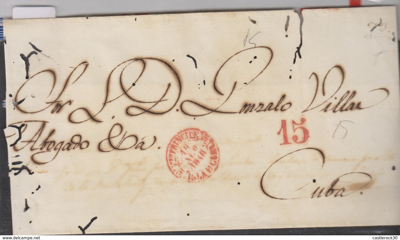 O) 1853 CUBA-CARIBE, PREPHILATELY - US OCCUPATION  SPAIN, PTO PRINCIPE . RED SEAL, F - Prephilately