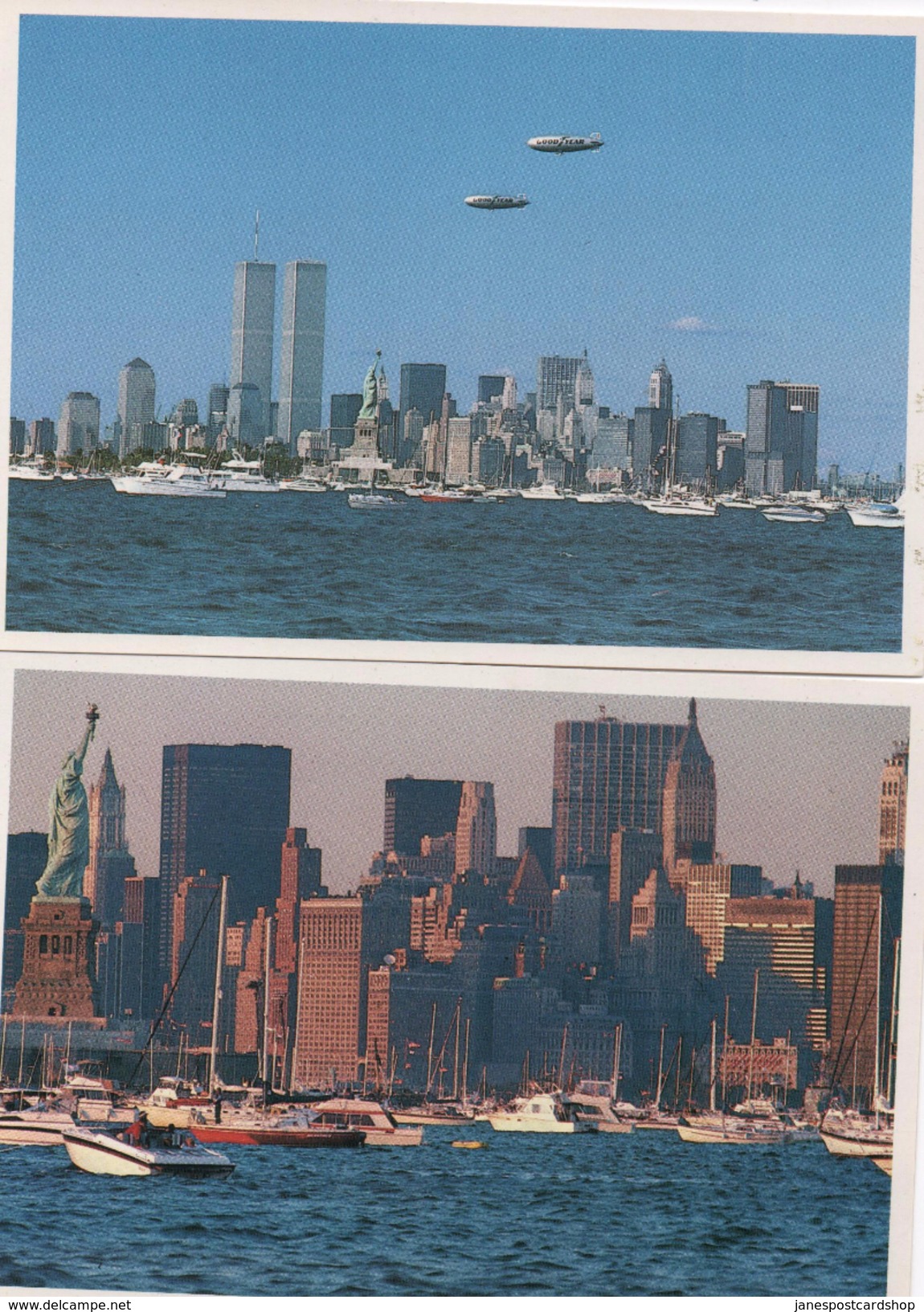 TWO MODERN POSTCARDS - THE STATUE OF LIBERTY IN NEW YORK HARBOUR AND NEW YORK SKYLINE - World Trade Center