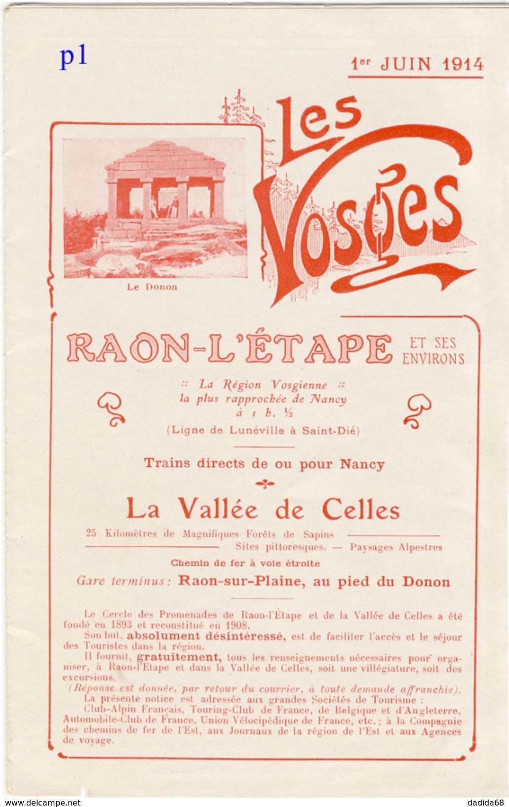 VOSGES - DÉPLIANT TOURISTIQUE - CHEMINS DE FER DE LA VALLÉE DE CELLES - CHEMINS DE FER DE L'EST - 1914 - TOP - RARE - Dépliants Touristiques