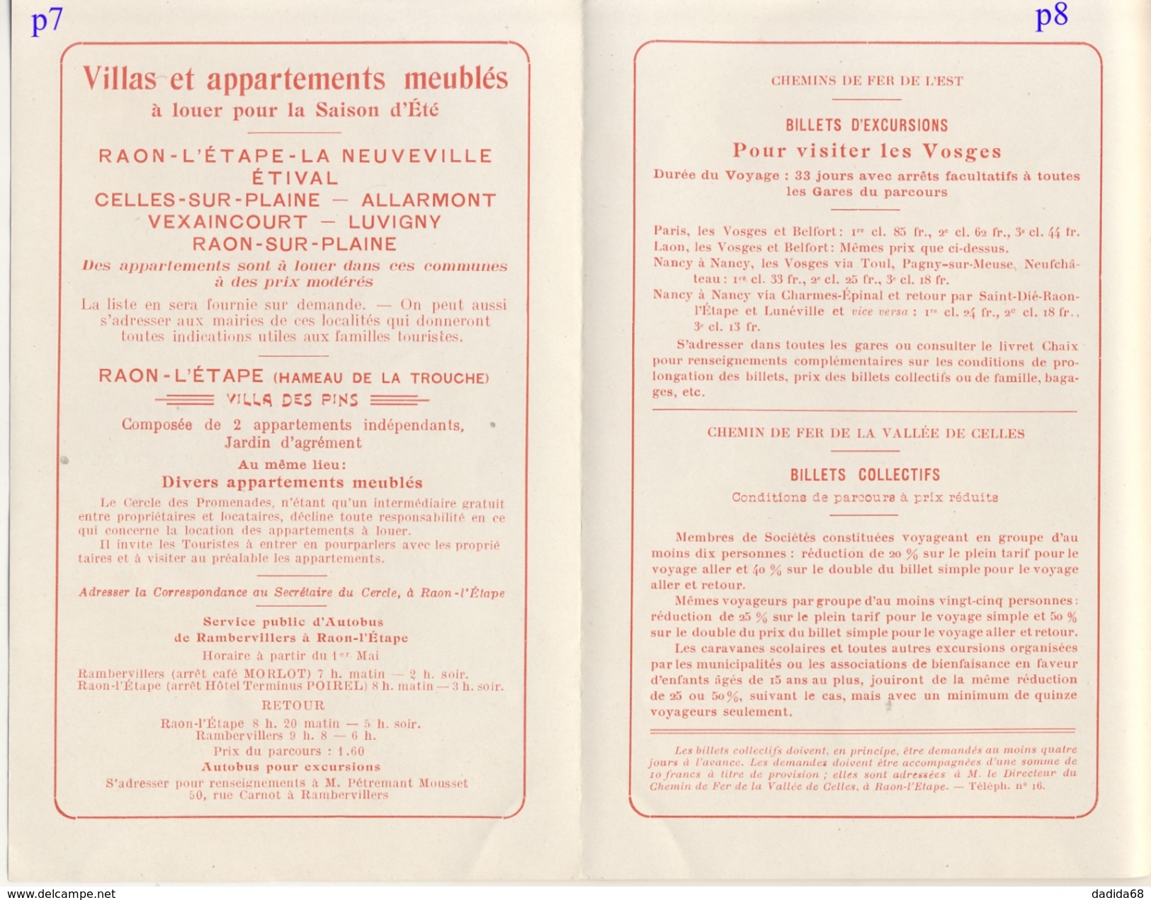 VOSGES - DÉPLIANT TOURISTIQUE - CHEMINS DE FER DE LA VALLÉE DE CELLES - CHEMINS DE FER DE L'EST - 1914 - TOP - RARE - Dépliants Touristiques