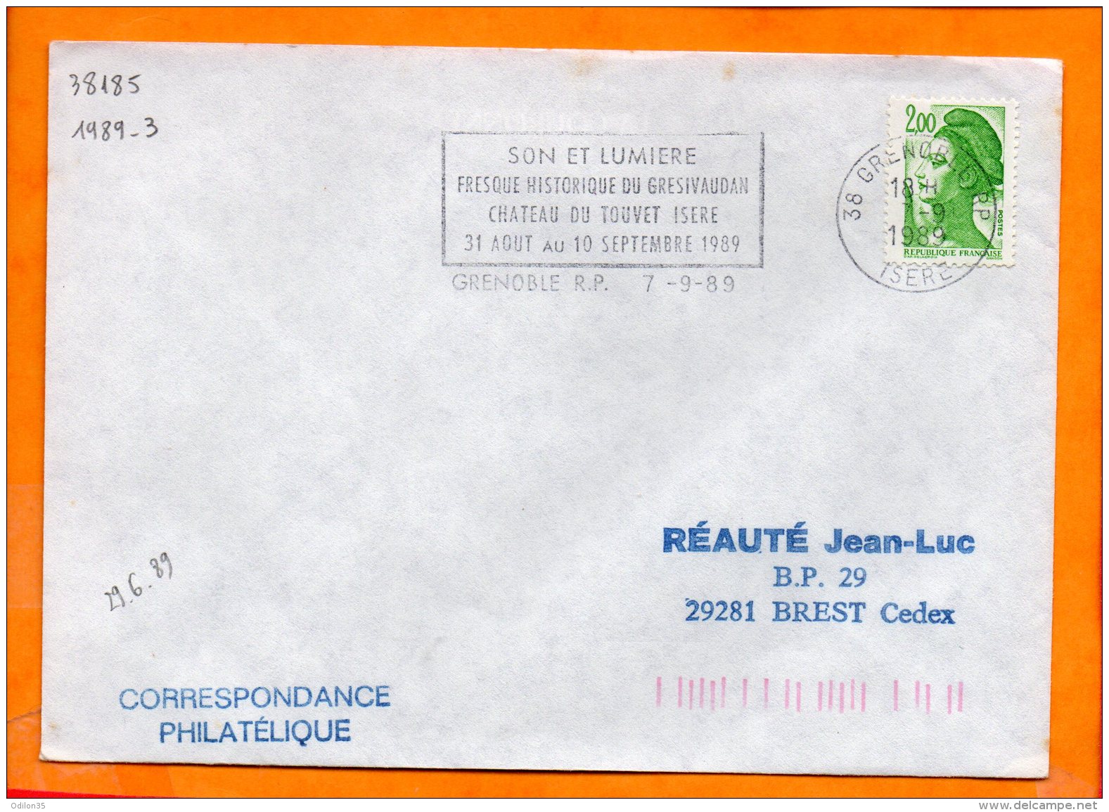 ISERE, Grenoble, Flamme à Texte, Son Et Lumière Chateau Du Touvet 31 Aout-10 Septembre 1989 - Oblitérations Mécaniques (flammes)
