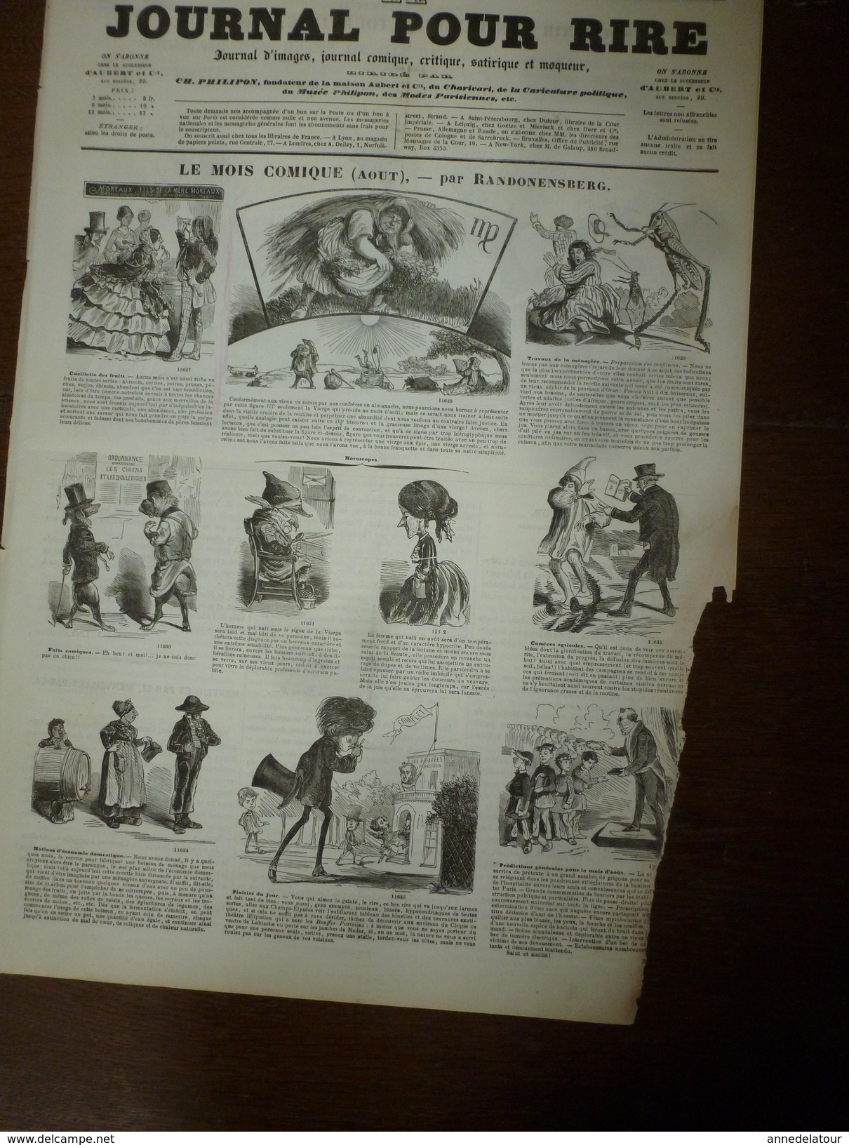 1855 Gravures  Du Journal Pour Rire:Horoscope De La VIERGE; Les Bains à TOURVILLE, Par Brion;BALS ,par Damourette; Etc - Non Classés