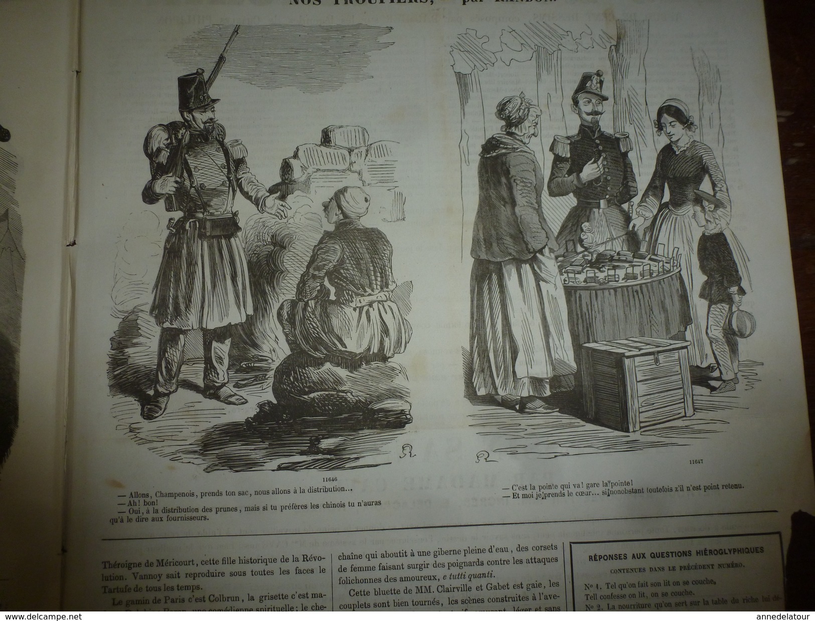 1855 Gravures  du Journal pour Rire:Horoscope de la VIERGE; Les bains à TOURVILLE, par Brion;BALS ,par Damourette; etc