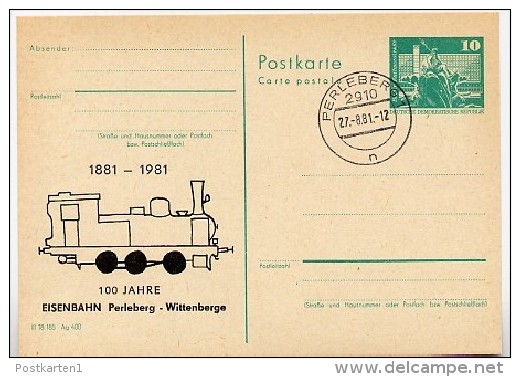 DDR P79-34-81 C166 Postkarte ZUDRUCK 100 J. Eisenbahn Perleberg-Wittenberge Stpl. 1981 - Cartes Postales Privées - Oblitérées
