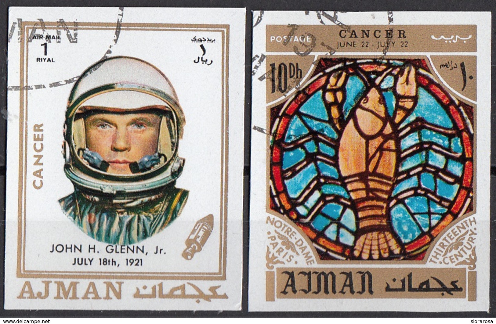 772 Ajman 1971 Astronauta John H. Glenn - Zodiaco Cancro Cancer - Stainled Glass Window Vetrata Notre Dame - Astrologia