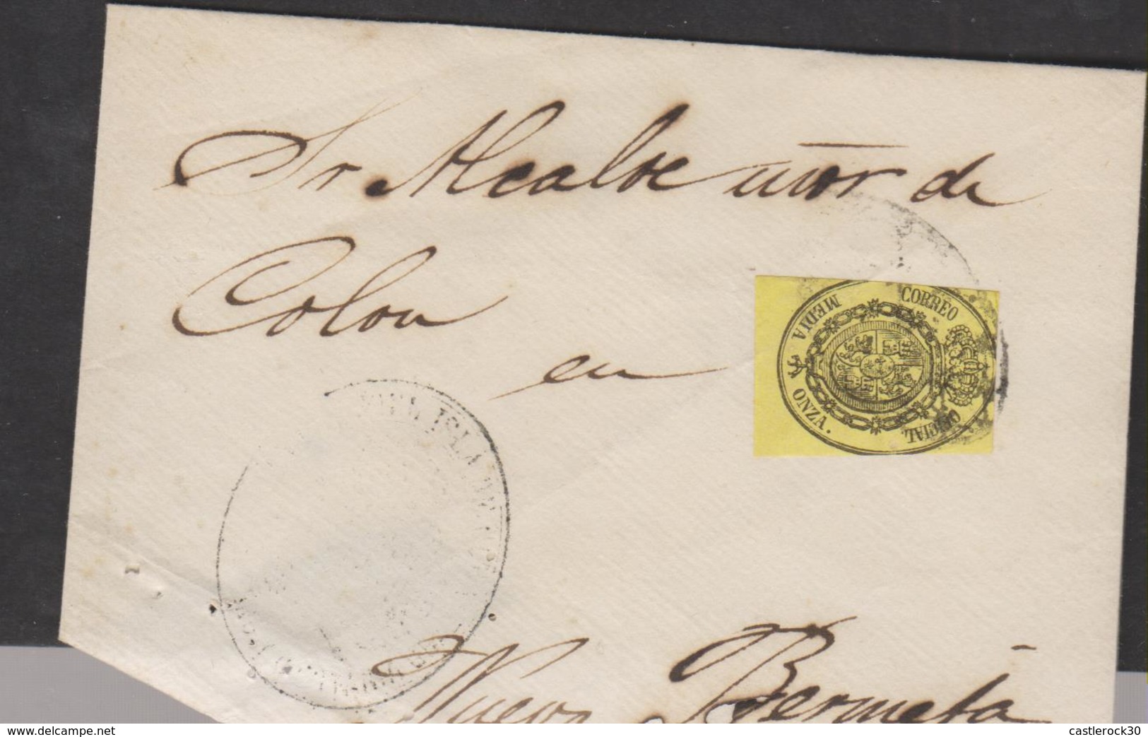 O) 1858 CUBA-CARIBE, SPAIN OCCUPATION -ISABEL II,  CORREO OFICIAL- OFFICIAL MAIL, 1/2 ONZA, XF - Prephilately