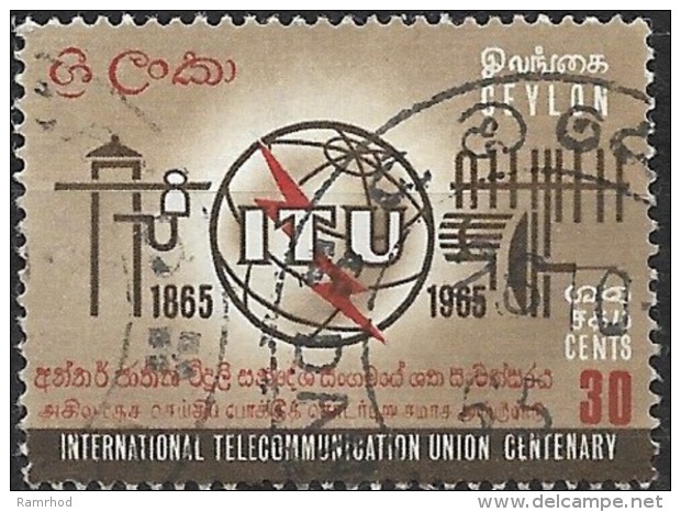 CEYLON 1965 Centenary Of ITU -  30c  ITU Emblem And Symbols FU - Sri Lanka (Ceylon) (1948-...)