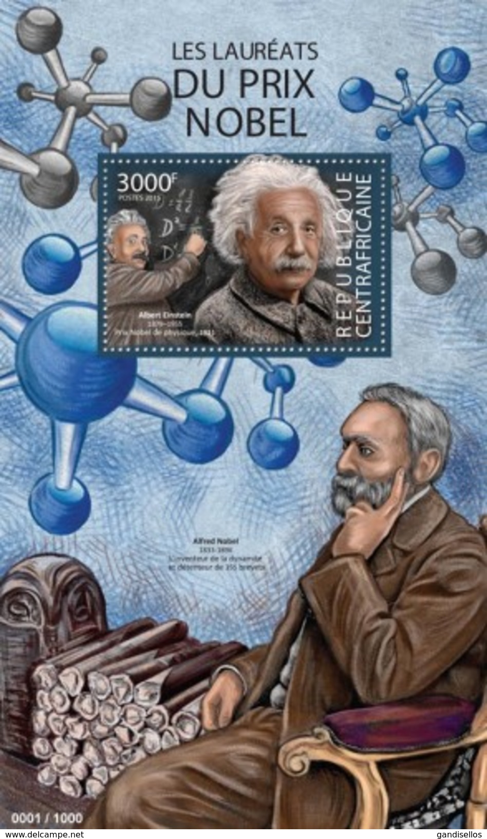 CENTRAFRICAINE 2015 SHEET PRIX NOBEL PRIZE ALBERT EINSTEIN ALFRED NOBEL Ca15308b - Central African Republic