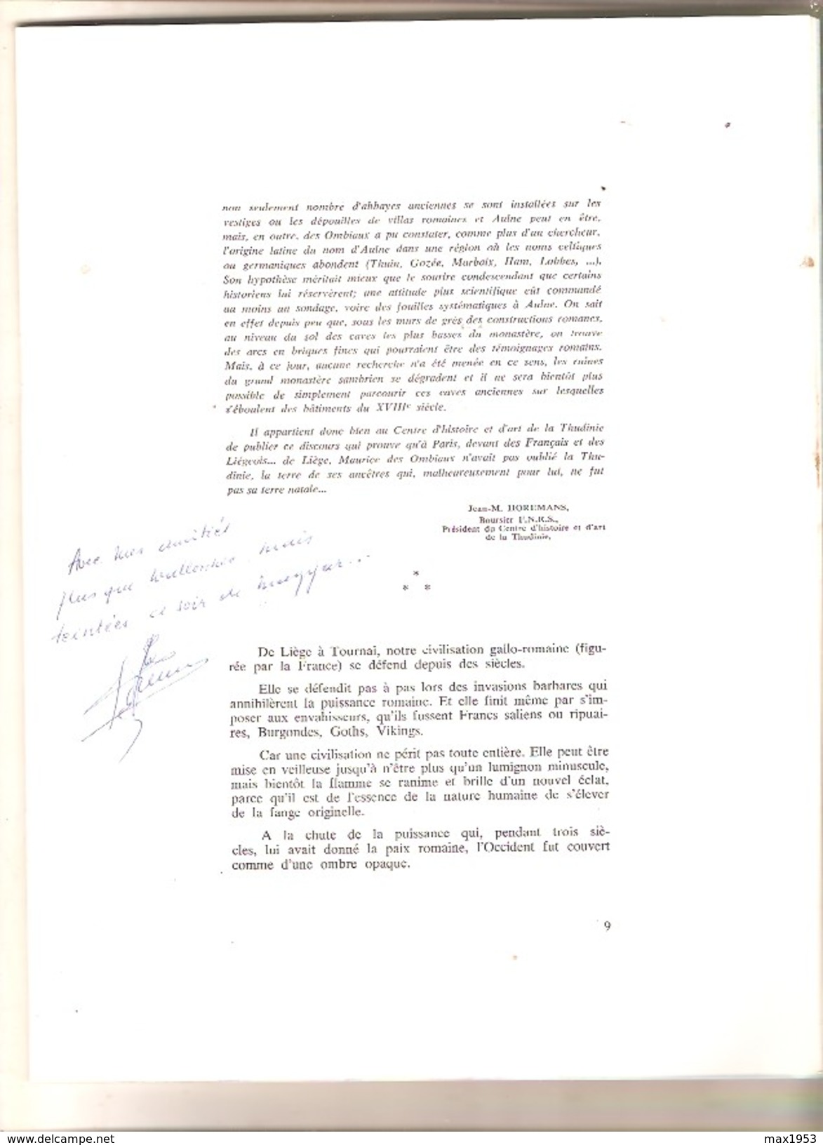 DEFENSE DE LA WALLONIE Un Inédit De Maurice Des Ombiaux -Préface Dédicacée De Jean-Marie Horremans , C.H.A.T. Thuin 1980 - Belgique