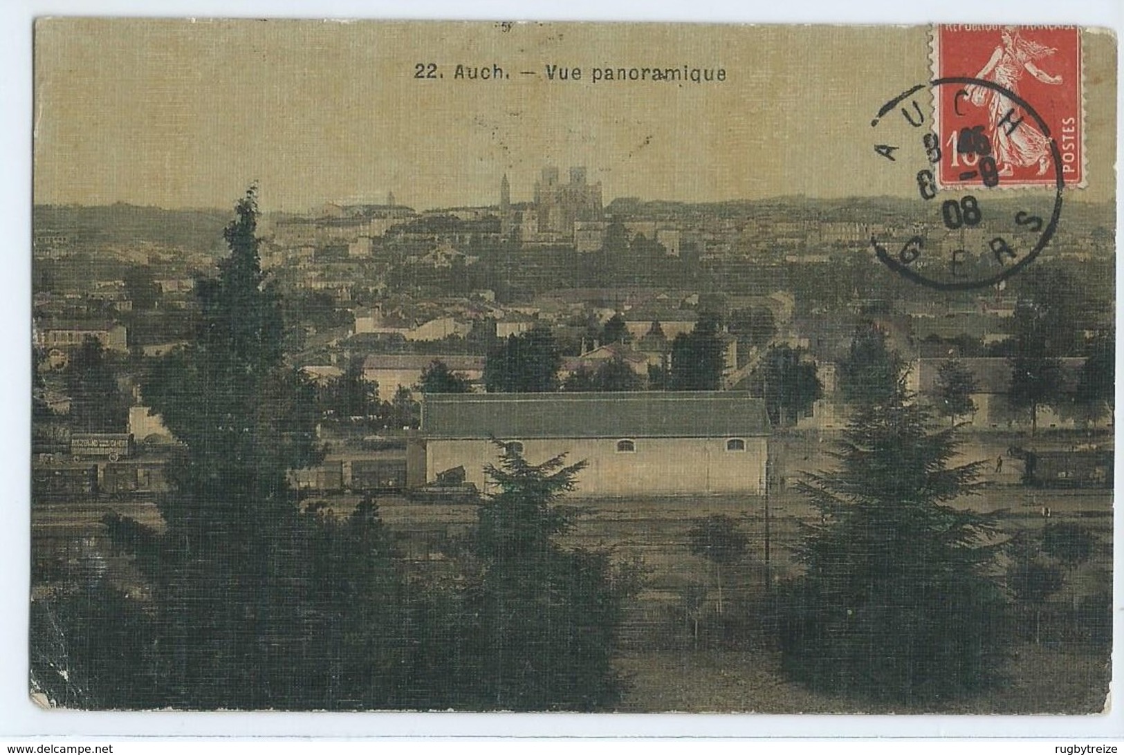 155 - Auch (32) - Vue Panoramique - 1908 - Semeuse - Circulée Pour Caraman - Martin- Carte  Tissé Tissée - Auch