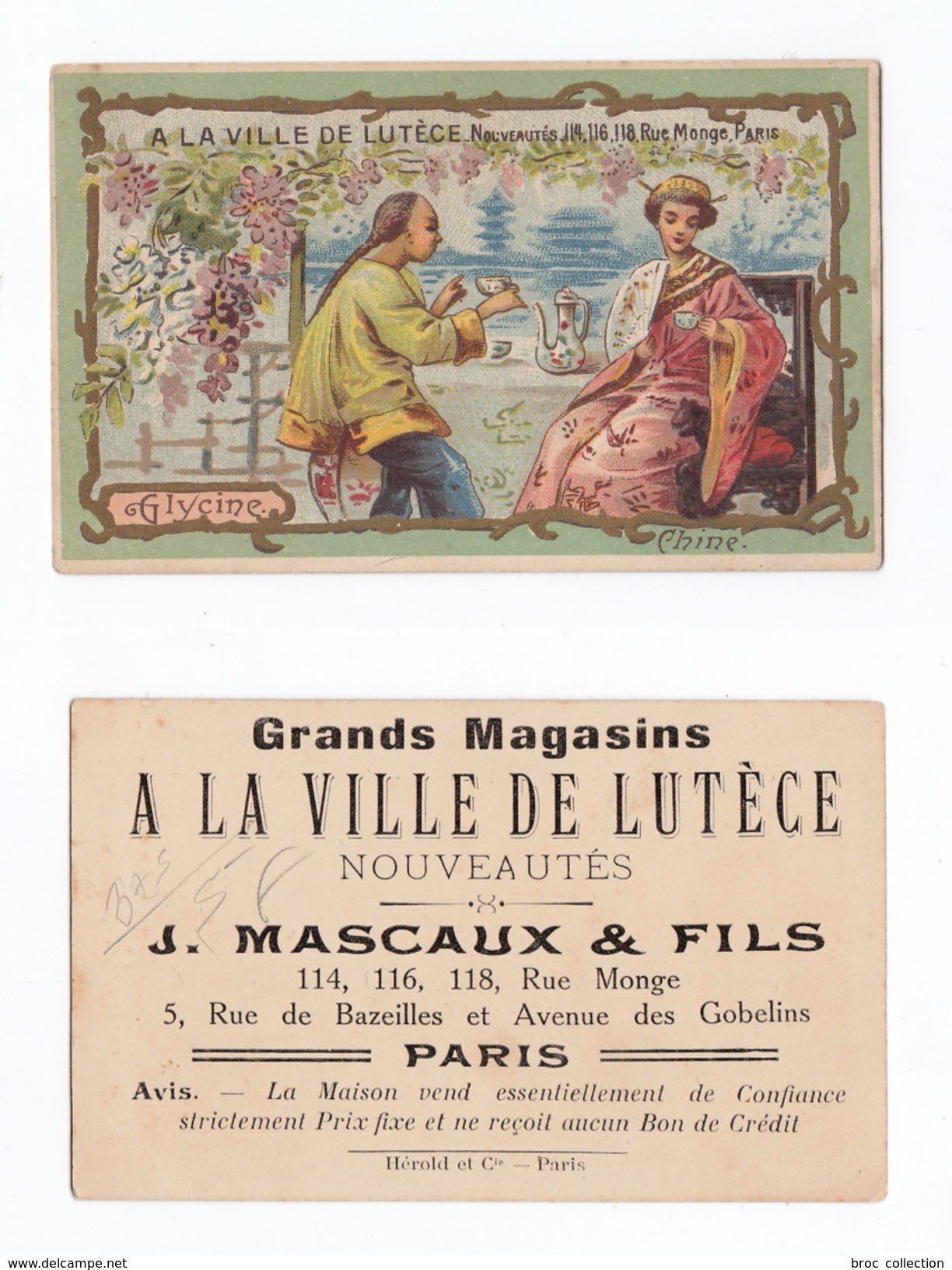 Glycine, CHine, Chromo Publicitaire A La Ville De Lutèce, J. Mascaux & Fils, Rue Monge, Paris - Lu