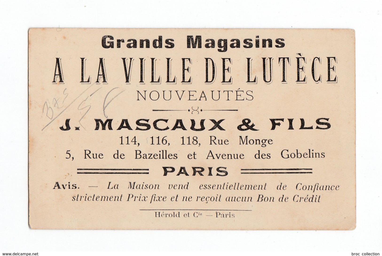 Glycine, CHine, Chromo Publicitaire A La Ville De Lutèce, J. Mascaux & Fils, Rue Monge, Paris - Lu