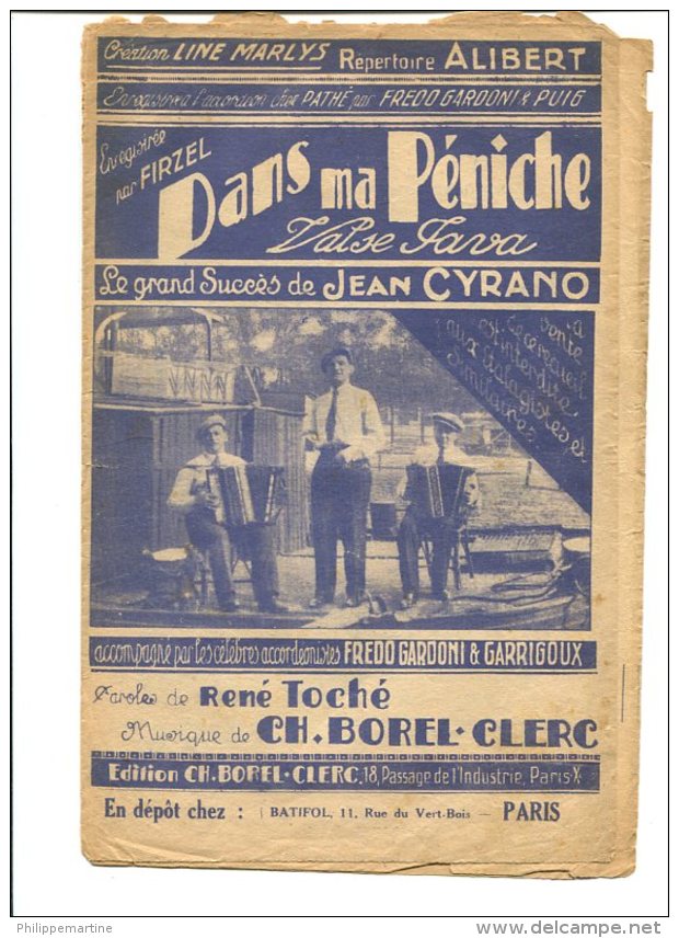 Dans Ma Péniche - Editons Ch. Borel-Clerc - Copyright 1930 - Chant Soliste