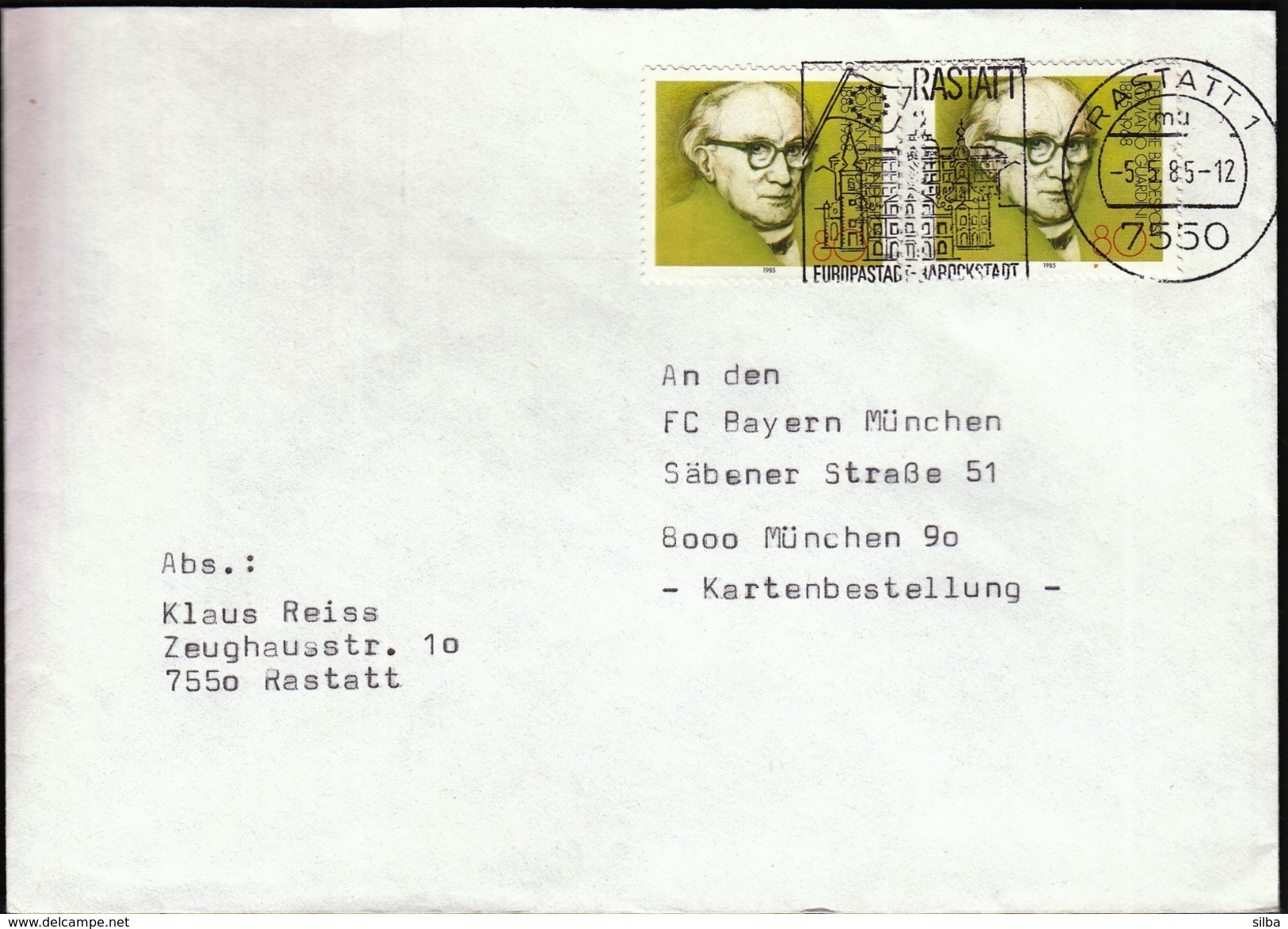 Germany Rastatt 1985 / Europastadt - Barockstadt / European City - Baroque Town  / EU Flag / Machine Stamp - Other & Unclassified